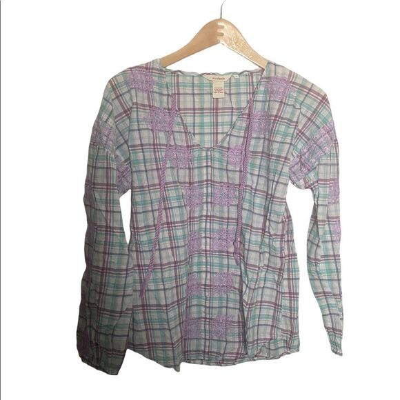 Sundance Plaid Embroidered Long Sleeve Top - Picture 1 of 7